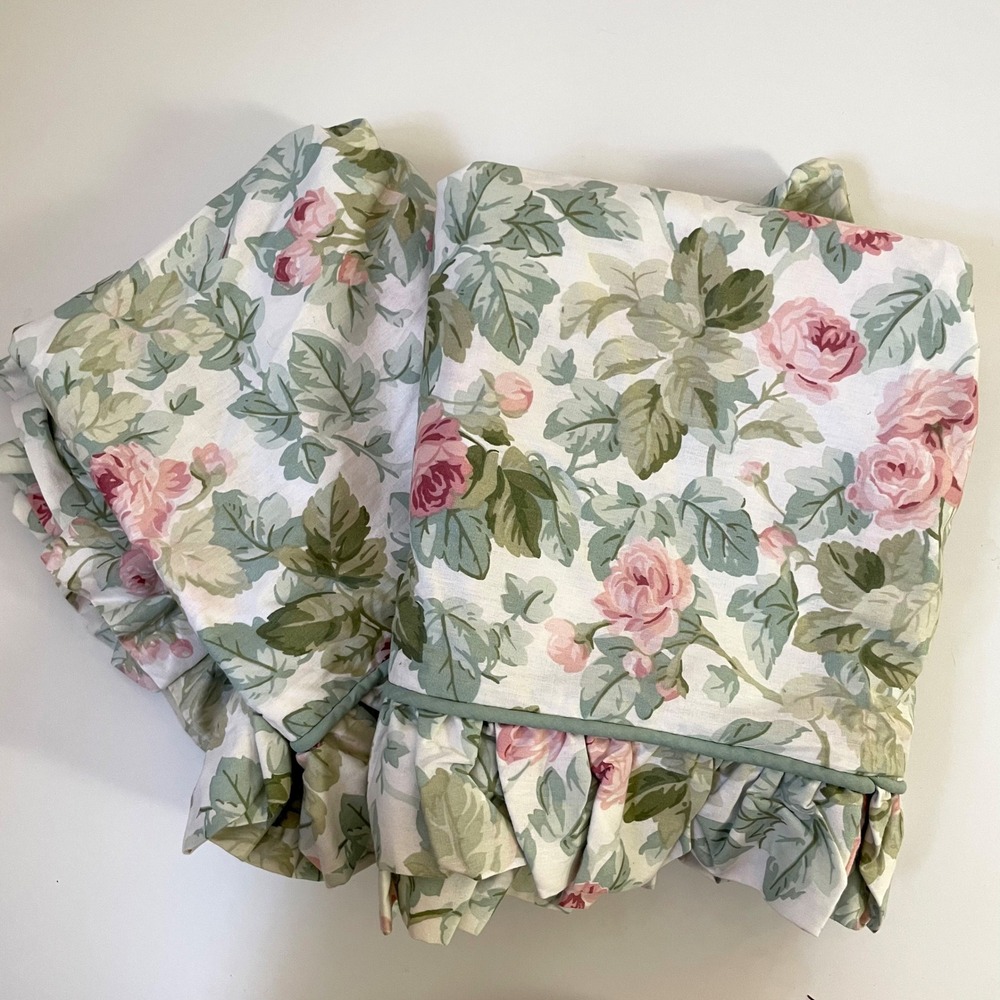 Vintage Laura Ashley Pink Rose Floral Ruffled Pillow Shams Set 2 Cottagecore